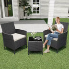 COZONY Set da 3 pezzi per patio esterno, 2 sedie in vimini di PE con tavolo da caffè in vetro e cuscino spesso per balcone, piscina, portico, cortile