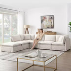 GDFStudio Nelson Moderno Divano Sezionale Modulare a L Fuori Misura in ciniglia da 125,5 cm con Ottomano Mobile