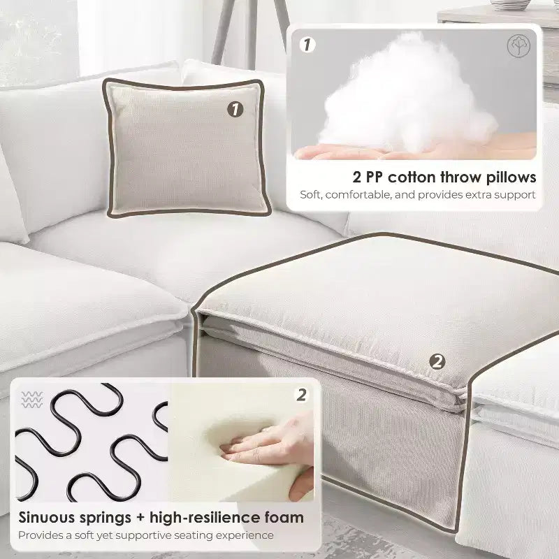 GDFStudio Nelson Moderno Divano Sezionale Modulare a L Fuori Misura in ciniglia da 125,5 cm con Ottomano Mobile