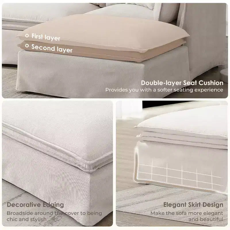 GDFStudio Nelson Moderno Divano Sezionale Modulare a L Fuori Misura in ciniglia da 125,5 cm con Ottomano Mobile