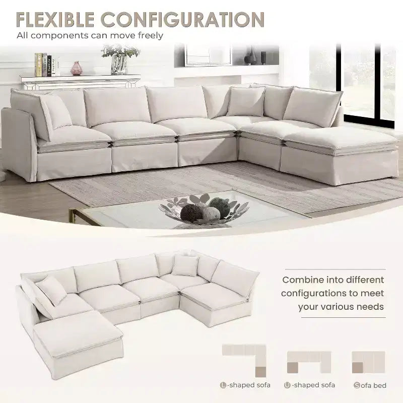 GDFStudio Nelson Moderno Divano Sezionale Modulare a L Fuori Misura in ciniglia da 125,5 cm con Ottomano Mobile