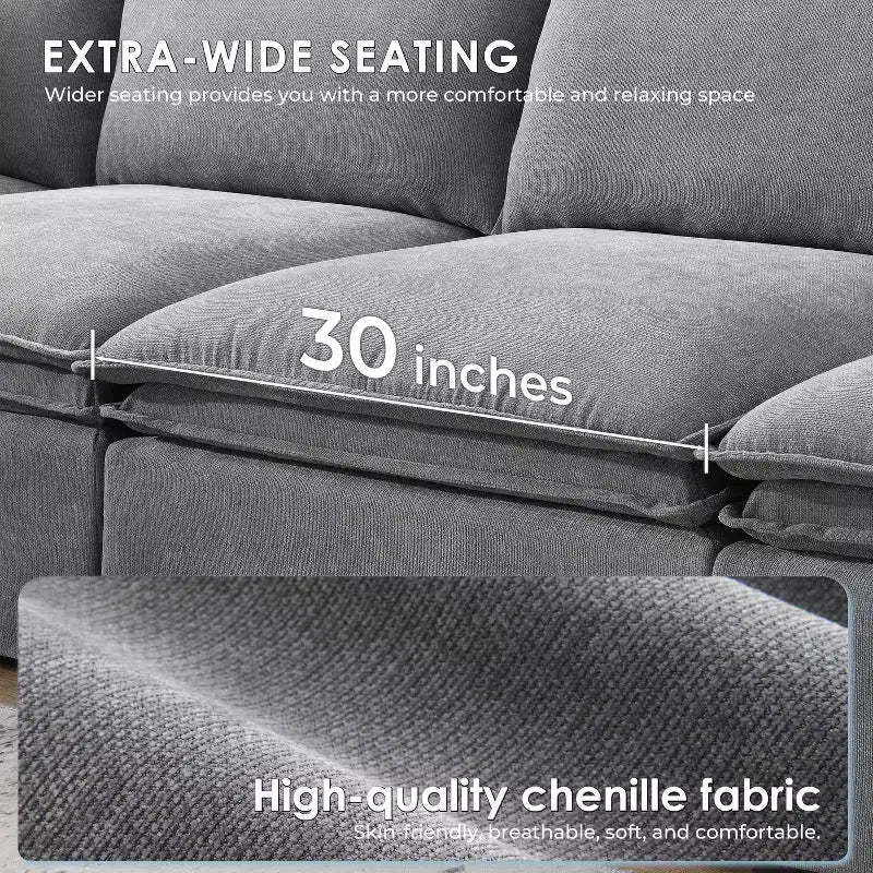 GDFStudio Nelson Moderno Divano Sezionale Modulare a L Fuori Misura in ciniglia da 125,5 cm con Ottomano Mobile