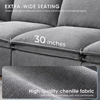 GDFStudio Nelson Moderno Divano Sezionale Modulare a L Fuori Misura in ciniglia da 125,5 cm con Ottomano Mobile