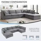 GDFStudio Nelson Moderno Divano Sezionale Modulare a L Fuori Misura in ciniglia da 125,5 cm con Ottomano Mobile