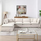 GDFStudio Nelson Moderno Divano Sezionale Modulare a L Fuori Misura in ciniglia da 125,5 cm con Ottomano Mobile