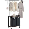 Rolling Garment Rack with Double Laundry Hampers, Mobile Clothing Organizer with Shelf for Bedroom/Laundry Room