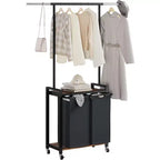 Rolling Garment Rack with Double Laundry Hampers, Mobile Clothing Organizer with Shelf for Bedroom/Laundry Room