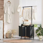 Stand appendiabiti con doppio cesto portabiancheria, Organizzatore mobile per vestiti con mensola per camera da letto/lavanderia