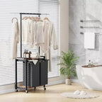 Stand appendiabiti con doppio cesto portabiancheria, Organizzatore mobile per vestiti con mensola per camera da letto/lavanderia