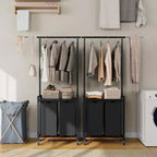 Stand appendiabiti con doppio cesto portabiancheria, Organizzatore mobile per vestiti con mensola per camera da letto/lavanderia