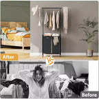 Stand appendiabiti con doppio cesto portabiancheria, Organizzatore mobile per vestiti con mensola per camera da letto/lavanderia
