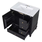 Mobile bagno 30 pollici con lavabo, Mobiletto contenitore da bagno con cassetti e ripiano, Mobile da bagno con lavabo singolo