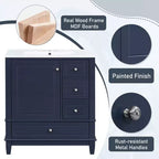 Mobile bagno 30 pollici con lavabo, Mobiletto contenitore da bagno con cassetti e ripiano, Mobile da bagno con lavabo singolo