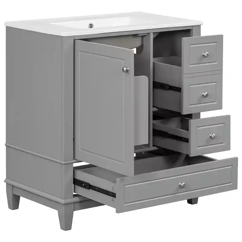 Mobile bagno 30 pollici con lavabo, Mobiletto contenitore da bagno con cassetti e ripiano, Mobile da bagno con lavabo singolo