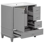 Mobile bagno 30 pollici con lavabo, Mobiletto contenitore da bagno con cassetti e ripiano, Mobile da bagno con lavabo singolo