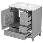 Mobile bagno 30 pollici con lavabo, Mobiletto contenitore da bagno con cassetti e ripiano, Mobile da bagno con lavabo singolo