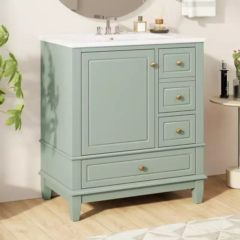Mobile bagno 30 pollici con lavabo, Mobiletto contenitore da bagno con cassetti e ripiano, Mobile da bagno con lavabo singolo