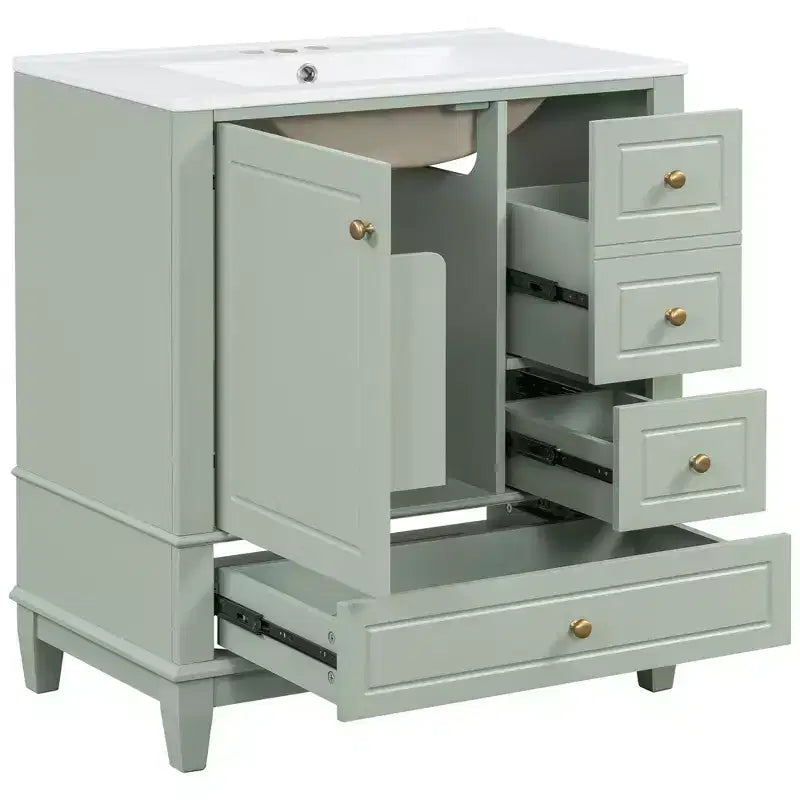 Mobile bagno 30 pollici con lavabo, Mobiletto contenitore da bagno con cassetti e ripiano, Mobile da bagno con lavabo singolo