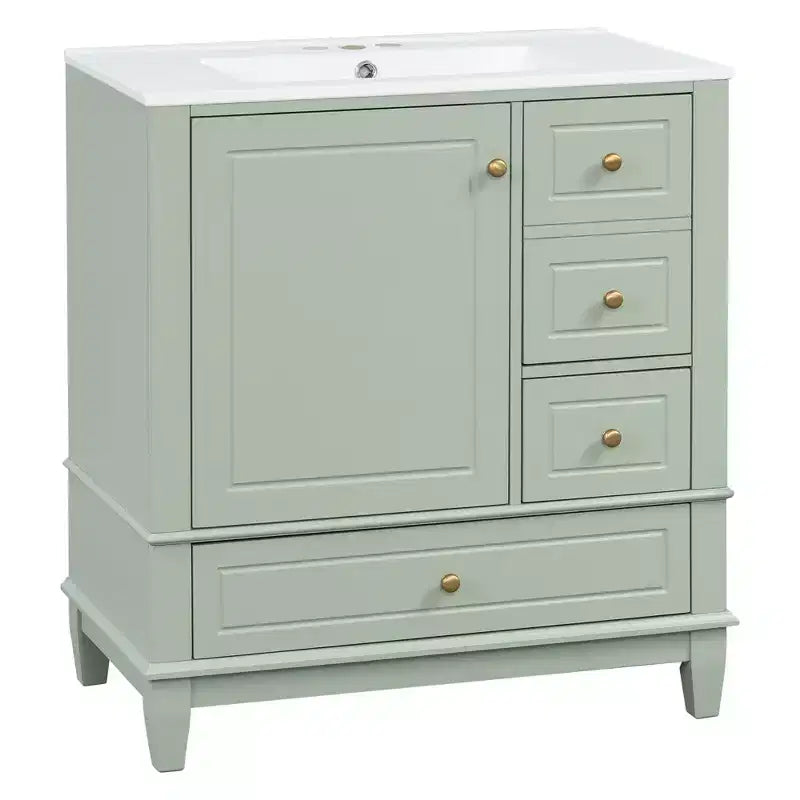 Mobile bagno 30 pollici con lavabo, Mobiletto contenitore da bagno con cassetti e ripiano, Mobile da bagno con lavabo singolo