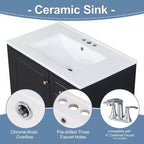 Mobile bagno 30 pollici con lavabo, Mobiletto contenitore da bagno con cassetti e ripiano, Mobile da bagno con lavabo singolo