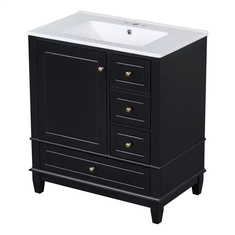 Mobile bagno 30 pollici con lavabo, Mobiletto contenitore da bagno con cassetti e ripiano, Mobile da bagno con lavabo singolo