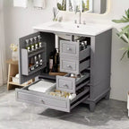 Mobile bagno 30 pollici con lavabo, Mobiletto contenitore da bagno con cassetti e ripiano, Mobile da bagno con lavabo singolo