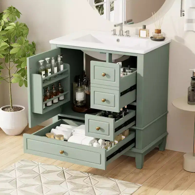 Mobile bagno 30 pollici con lavabo, Mobiletto contenitore da bagno con cassetti e ripiano, Mobile da bagno con lavabo singolo