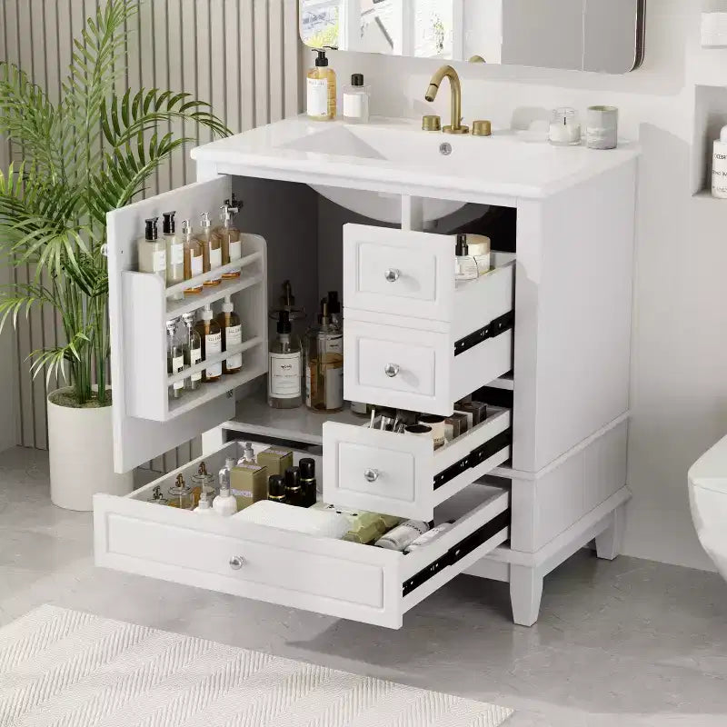Mobile bagno 30 pollici con lavabo, Mobiletto contenitore da bagno con cassetti e ripiano, Mobile da bagno con lavabo singolo