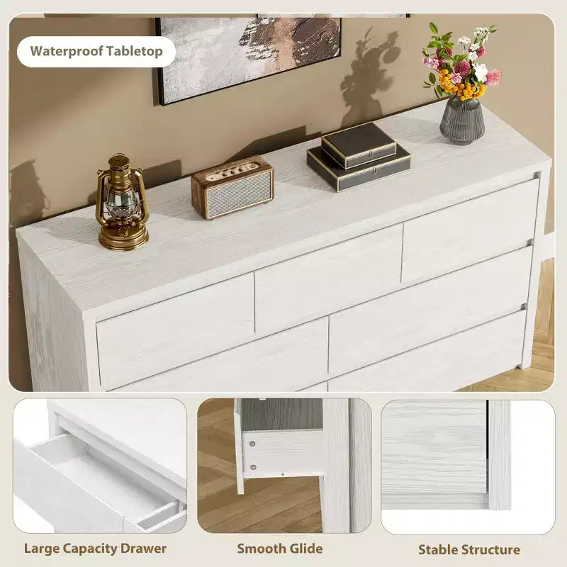Cassettiera a 7 cassetti, Comodino da camera da letto in stile country, Design vintage, Adatto per camera da letto, soggiorno, corridoio, Bianco