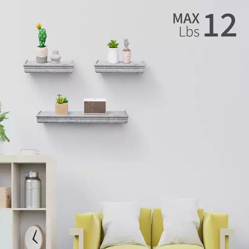 23.6 Gray Floating Shelf C invisible-bracket wood wall mount, perfect bathroom/bedroom/kitchen dcor or book/plant display, easy install.