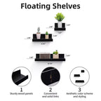Mensola galleggiante nera da 40 cm, con supporti a scomparsa, in legno, per parete, perfetta per l'arredamento di bagno/camera da letto/cucina o per esporre libri/piante, facile da installare.