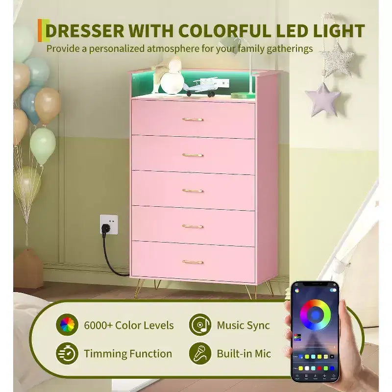 Cassettiera alta a 5 cassetti Acekool, comò moderno bianco con cassetti silenziosi, organizer contenitore resistente all'acqua per camera da letto, armadio, corridoio