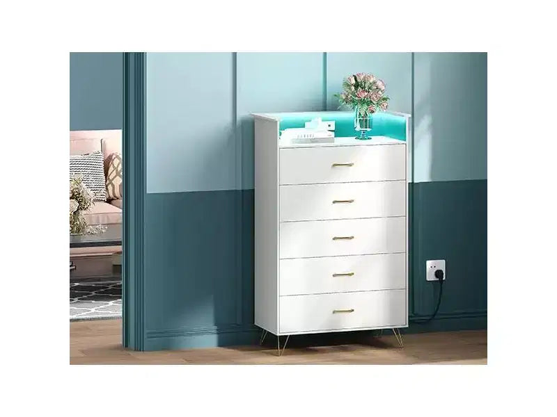 Cassettiera alta a 5 cassetti Acekool, comò moderno bianco con cassetti silenziosi, organizer contenitore resistente all'acqua per camera da letto, armadio, corridoio