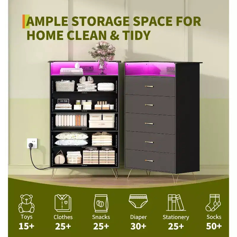 Cassettiera alta a 5 cassetti Acekool, comò moderno bianco con cassetti silenziosi, organizer contenitore resistente all'acqua per camera da letto, armadio, corridoio