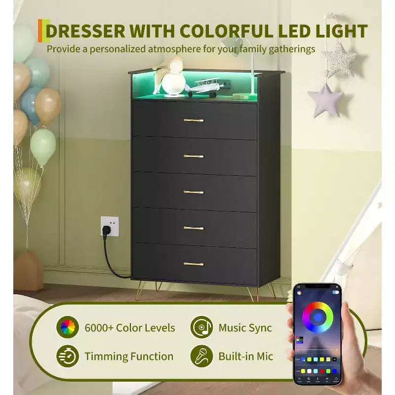Cassettiera alta a 5 cassetti Acekool, comò moderno bianco con cassetti silenziosi, organizer contenitore resistente all'acqua per camera da letto, armadio, corridoio