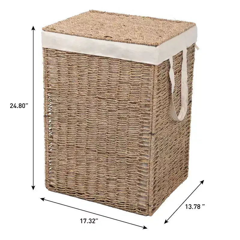 Cesto portabiancheria con coperchio e fodera rimovibile, in erba marina intrecciata, stile bohémien costiero, Happimess Reed