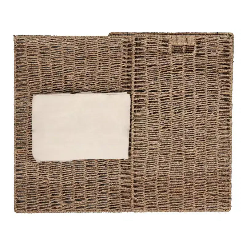 Cesto portabiancheria con coperchio e fodera rimovibile, in erba marina intrecciata, stile bohémien costiero, Happimess Reed