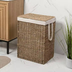 Cesto portabiancheria con coperchio e fodera rimovibile, in erba marina intrecciata, stile bohémien costiero, Happimess Reed