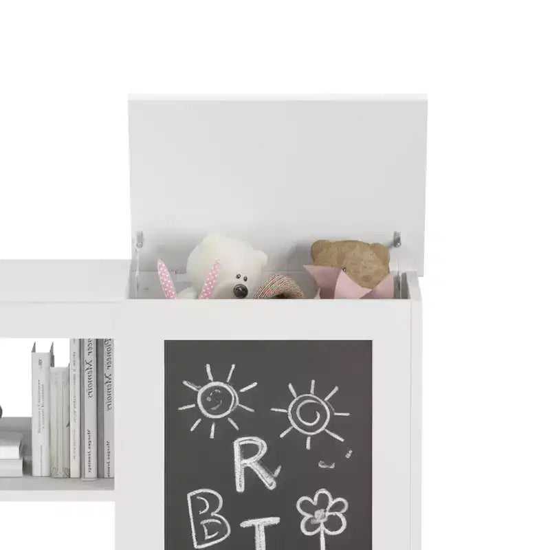 Libreria e armadietto portagiochi 3 in 1 per bambini con lavagna – Organizzatore moderno bianco per sala giochi