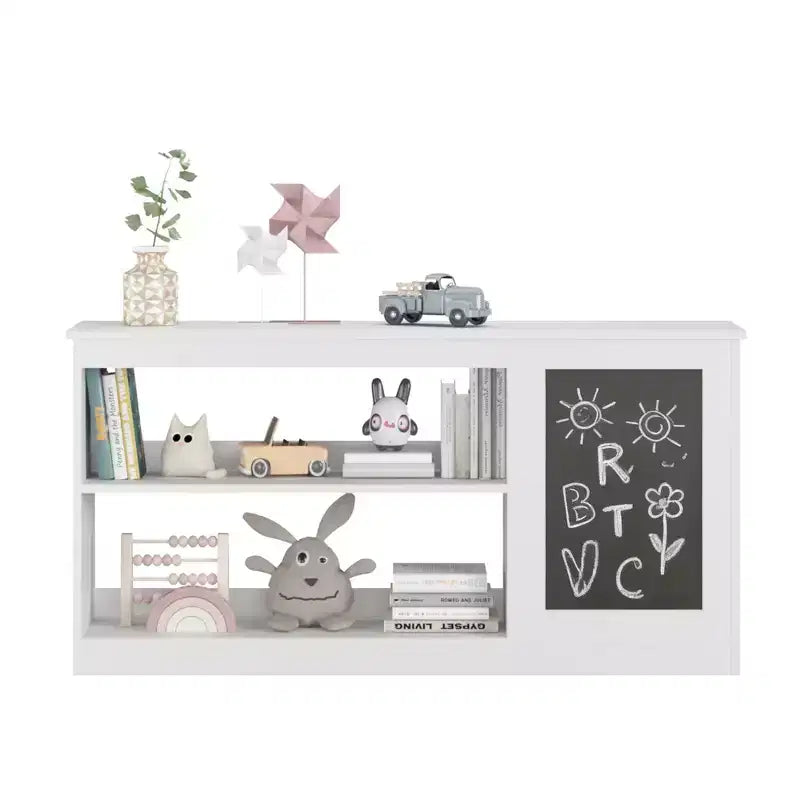 Libreria e armadietto portagiochi 3 in 1 per bambini con lavagna – Organizzatore moderno bianco per sala giochi