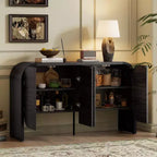 Madia a quattro ante in stile retrò, credenza in legno con ampio spazio contenitivo e angoli arrotondati, perfetta per soggiorno o ingresso, nera, 74 cm.