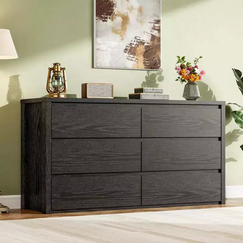 Rustic Farmhouse 6 Dresser for Bedroom,Wooden Drawer Dresser,Handle-Free Storage Cabinet with Drawers for Bedroom, Living Room, with Anti-Tip Safety