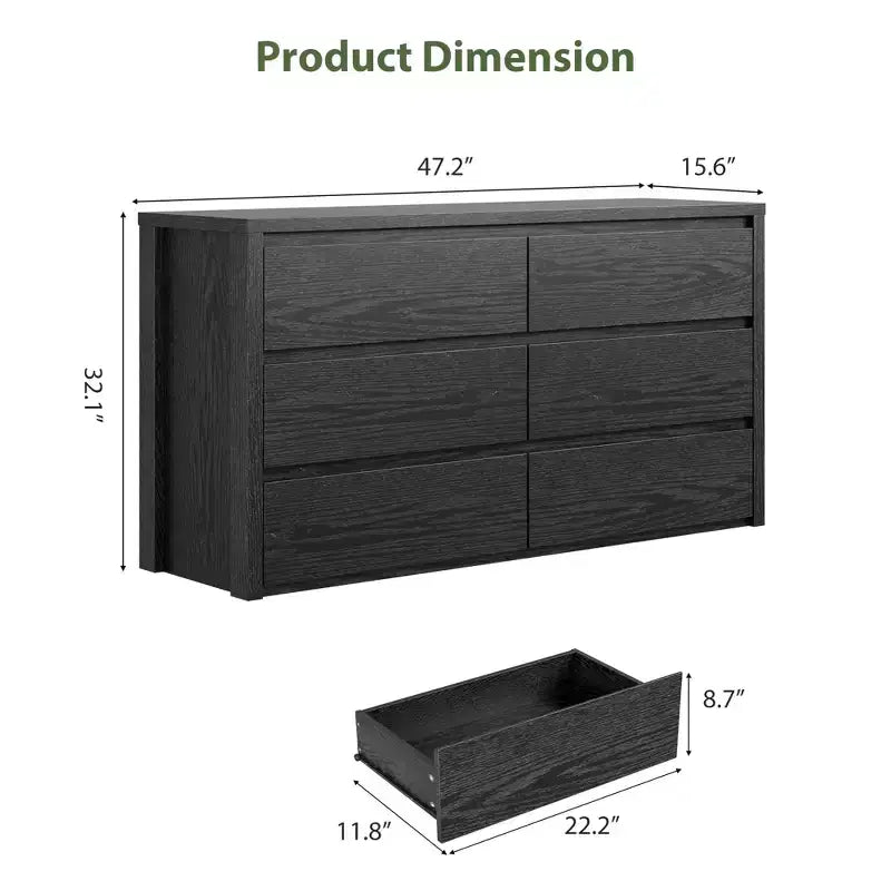 Cassettiera rustica da 6 cassetti per camera da letto, cassettiera in legno, armadio contenitore senza maniglie con cassetti per camera da letto, soggiorno, con sicurezza anti-ribaltamento