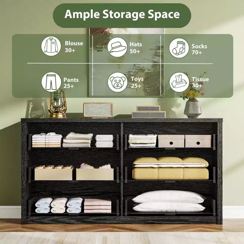 Cassettiera rustica da 6 cassetti per camera da letto, cassettiera in legno, armadio contenitore senza maniglie con cassetti per camera da letto, soggiorno, con sicurezza anti-ribaltamento