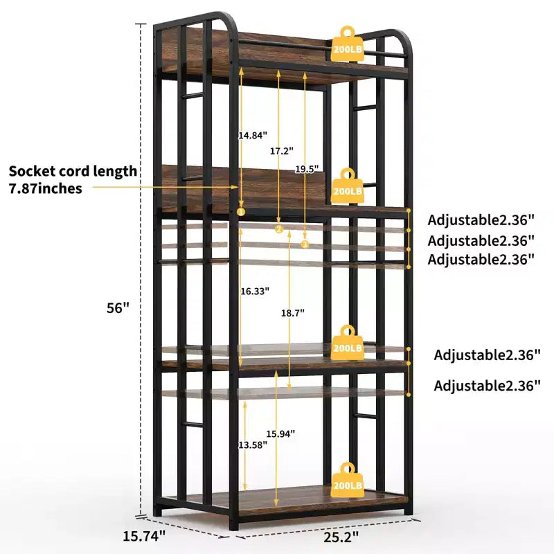 Scaffale da Panettiere da Cucina Resistente a 4 Ripiani Regolabili, Carrello Porta Microonde Indipendente per Riporre Oggetti in Cucina, Soggiorno, Garage