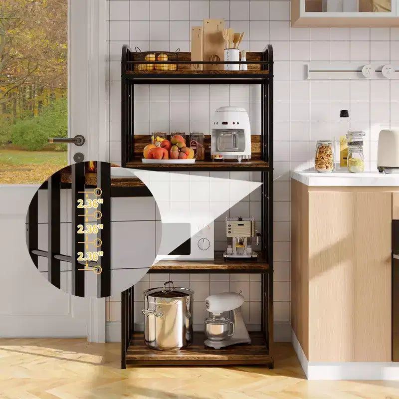 Scaffale da Panettiere da Cucina Resistente a 4 Ripiani Regolabili, Carrello Porta Microonde Indipendente per Riporre Oggetti in Cucina, Soggiorno, Garage
