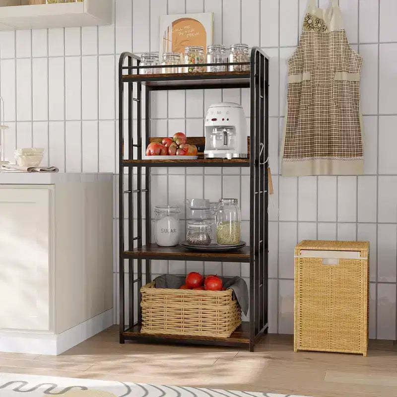 Scaffale da Panettiere da Cucina Resistente a 4 Ripiani Regolabili, Carrello Porta Microonde Indipendente per Riporre Oggetti in Cucina, Soggiorno, Garage
