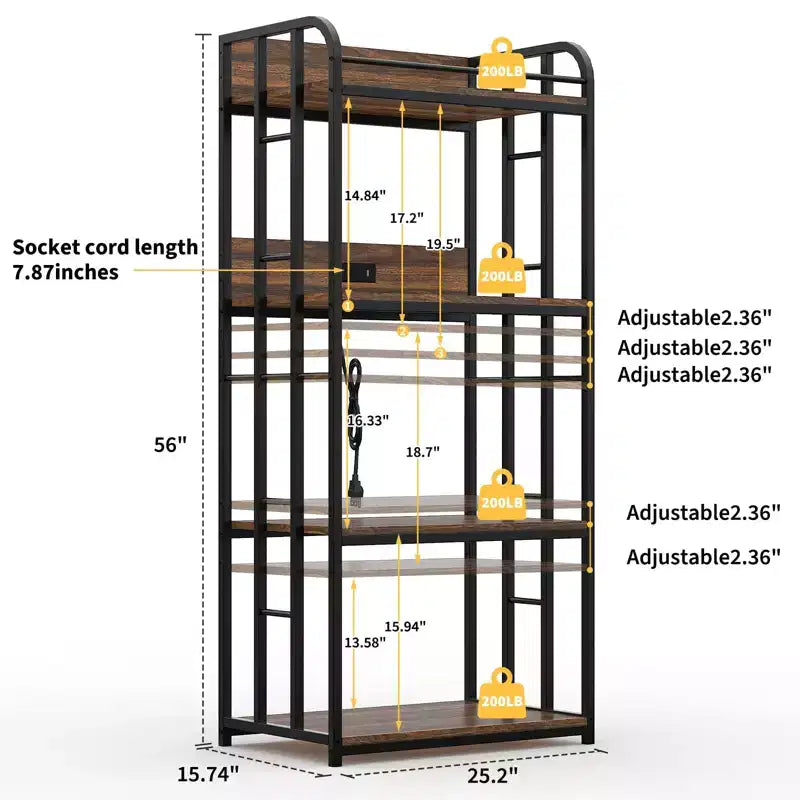 Scaffale da Panettiere da Cucina Resistente a 4 Ripiani Regolabili, Carrello Porta Microonde Indipendente per Riporre Oggetti in Cucina, Soggiorno, Garage