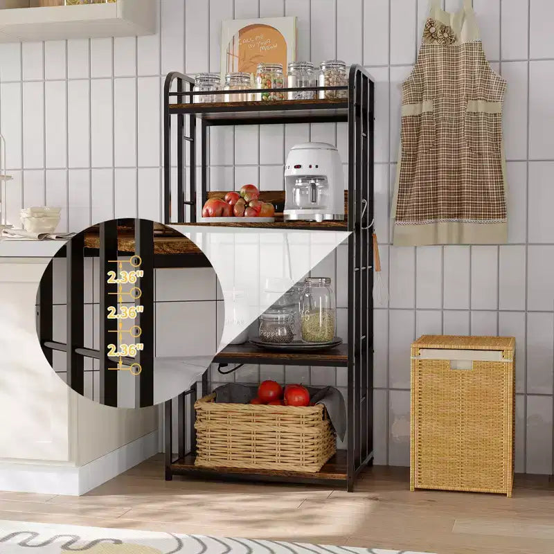 Scaffale da Panettiere da Cucina Resistente a 4 Ripiani Regolabili, Carrello Porta Microonde Indipendente per Riporre Oggetti in Cucina, Soggiorno, Garage