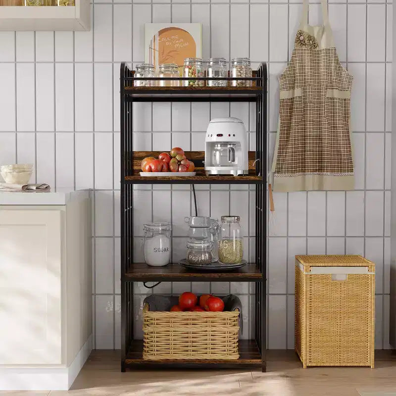 Scaffale da Panettiere da Cucina Resistente a 4 Ripiani Regolabili, Carrello Porta Microonde Indipendente per Riporre Oggetti in Cucina, Soggiorno, Garage